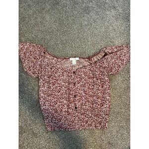 Montea U Los Angeles Floral Print Square Neck Smocked Crop Top Women's M